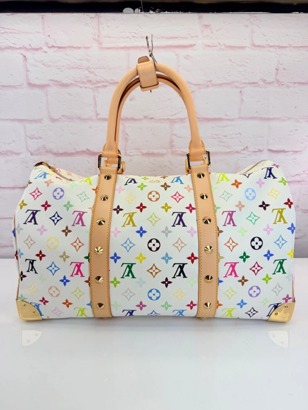 Louis Vuitton Multicolor Murakami Monogram White Canvas Keepall 2003 45 - Picture 5 of 16